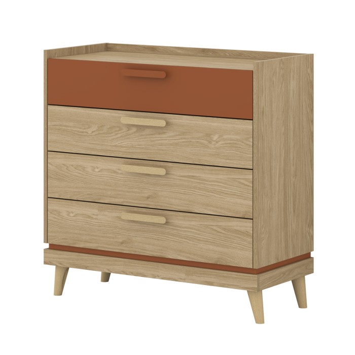 NOKI Schlafzimmer-Set – Bett mit Stauraum 180x200 + 3-türiger Schrank + Kommode + 2 Nachttische – Skandinavisches helles Eichenh
