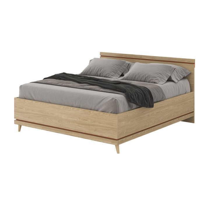 NOKI Schlafzimmer-Set – Bett mit Stauraum 180x200 + 3-türiger Schrank + Kommode + 2 Nachttische – Skandinavisches helles Eichenh