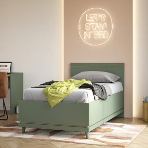 Lit enfant NOKI – 100x200 cm vert et bois – Style scandinave
