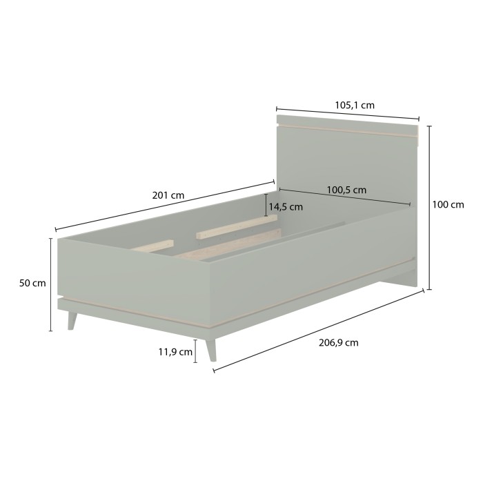 Letto bambino NOKI – 100x200 cm verde e legno – Stile scandinavo