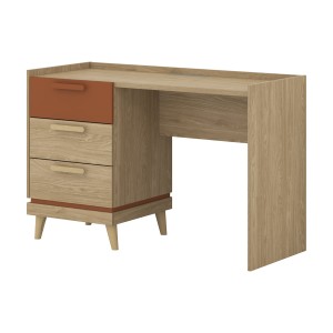 Bureau scandinave NOKI – Chêne clair et moka – 3 tiroirs de rangement