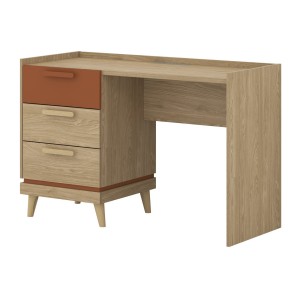 Bureau scandinave NOKI – Chêne clair et moka – 3 tiroirs de rangement