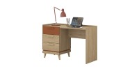 Bureau scandinave NOKI – Chêne clair et moka – 3 tiroirs de rangement