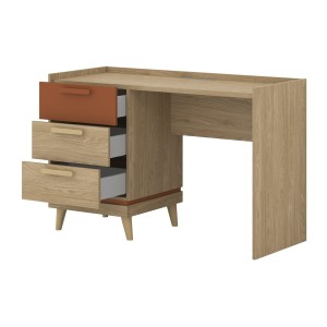 Bureau scandinave NOKI – Chêne clair et moka – 3 tiroirs de rangement