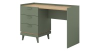 Bureau style scandinave NOKI – 3 tiroirs – Vert et bois – 120x80x50 cm