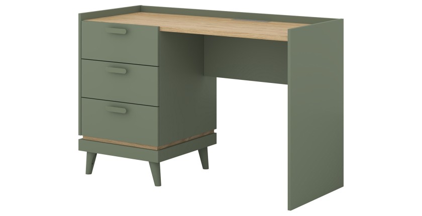Bureau style scandinave NOKI – 3 tiroirs – Vert et bois – 120x80x50 cm