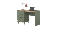 Bureau style scandinave NOKI – 3 tiroirs – Vert et bois – 120x80x50 cm