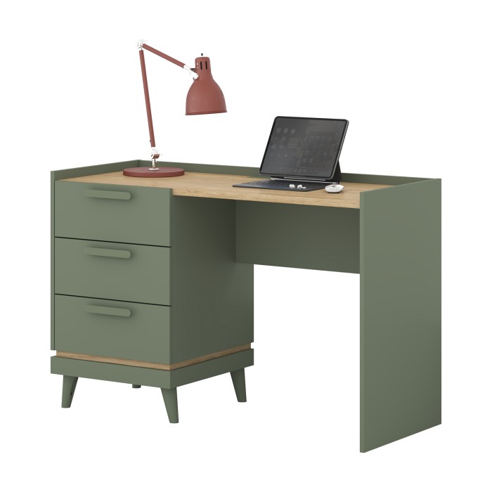 Bureau in Scandinavische stijl NOKI – 3 laden – Groen en hout – 120x80x50 cm