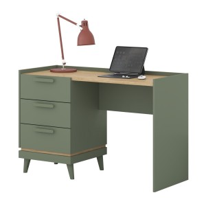 Bureau style scandinave NOKI – 3 tiroirs – Vert et bois – 120x80x50 cm