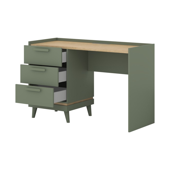 Bureau style scandinave NOKI – 3 tiroirs – Vert et bois – 120x80x50 cm