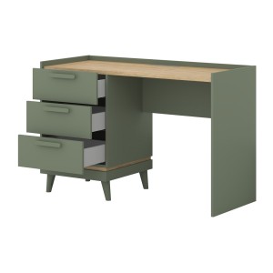 Bureau style scandinave NOKI – 3 tiroirs – Vert et bois – 120x80x50 cm