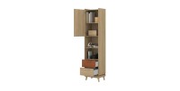 Bibliothèque NOKI – Chêne clair et moka – 1 porte + 2 tiroirs style scandinave
