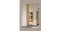 Bibliothèque NOKI – Chêne clair et moka – 1 porte + 2 tiroirs style scandinave