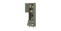 Bibliothèque NOKI – Vert et bois – 1 porte + 2 tiroirs style scandinave