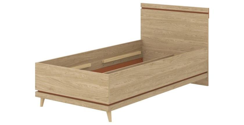 Lit enfant NOKI – 100x200 cm chêne clair et moka – Style scandinave sans sommier