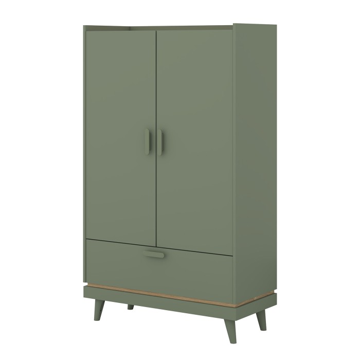 Set ufficio NOKI – Scrivania + armadio per archiviazione + libreria – Verde e legno scandinavo