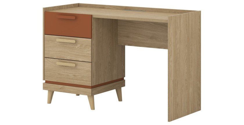 Pack chambre enfant NOKI style scandinave – Lit coffre + bureau + armoire + bibliothèque – Chêne clair et moka