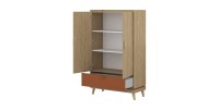 Pack chambre enfant NOKI style scandinave – Lit coffre + bureau + armoire + bibliothèque – Chêne clair et moka