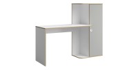 Bureau enfant ELYO – Avec colonne de rangement et 4 niches – Gris, blanc & chêne clair – 160x129x53 cm