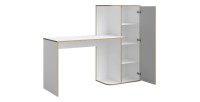 Bureau enfant ELYO – Avec colonne de rangement et 4 niches – Gris, blanc & chêne clair – 160x129x53 cm