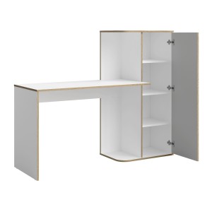 Bureau enfant ELYO – Avec colonne de rangement et 4 niches – Gris, blanc & chêne clair – 160x129x53 cm
