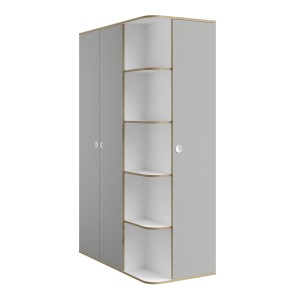 Armoire enfant ELYO – 3 portes + bibliothèque en façade – Gris & chêne
