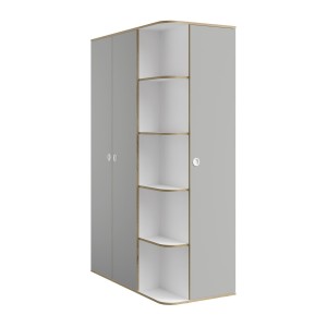 Armoire enfant ELYO – 3 portes + bibliothèque en façade – Gris & chêne