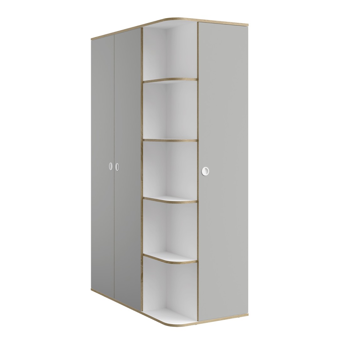 Armoire enfant ELYO – 3 portes + bibliothèque en façade – Gris & chêne