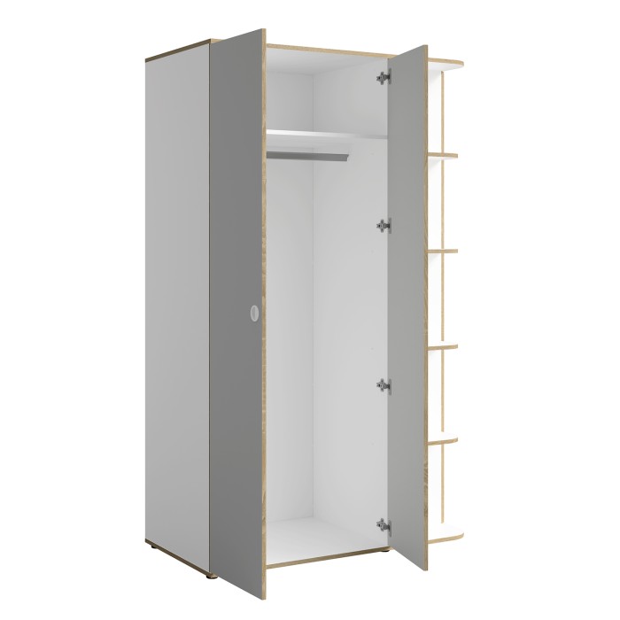 Armadio bambino ELYO – 3 porte + libreria frontale – Grigio & quercia