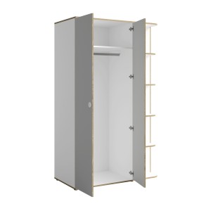 Armoire enfant ELYO – 3 portes + bibliothèque en façade – Gris & chêne
