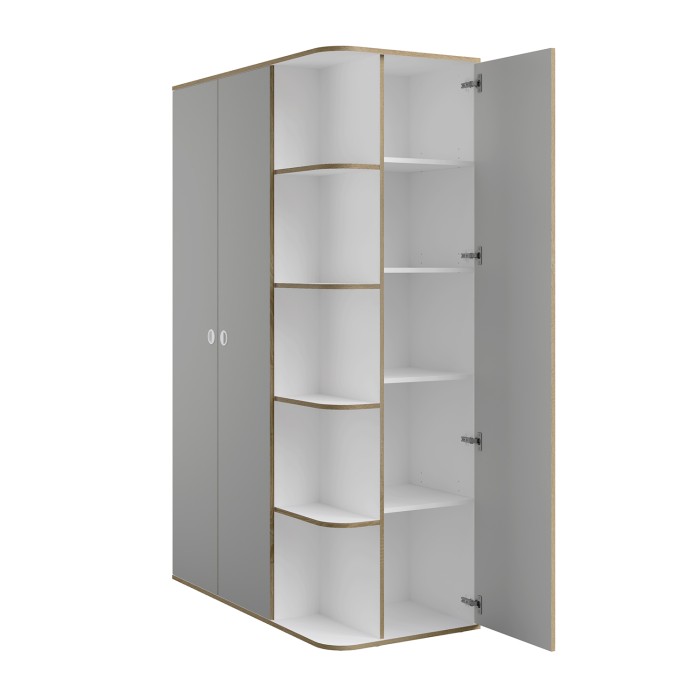 Armadio bambino ELYO – 3 porte + libreria frontale – Grigio & quercia