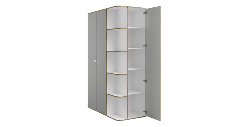 Armoire enfant ELYO – 3 portes + bibliothèque en façade – Gris & chêne