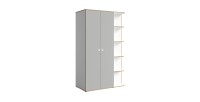 Armoire enfant ELYO – 3 portes + bibliothèque en façade – Gris & chêne