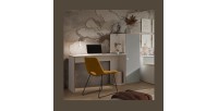 Bureau enfant ELYO – Avec colonne de rangement et 4 niches – Gris, blanc & chêne clair – 160x129x53 cm