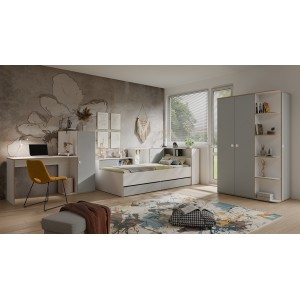 Chambre enfant complète ELYO – Bureau + Lit + Armoire avec bibliothèque