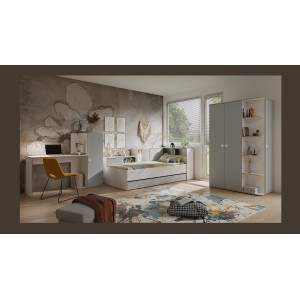 Chambre enfant complète ELYO – Bureau + Lit + Armoire avec bibliothèque