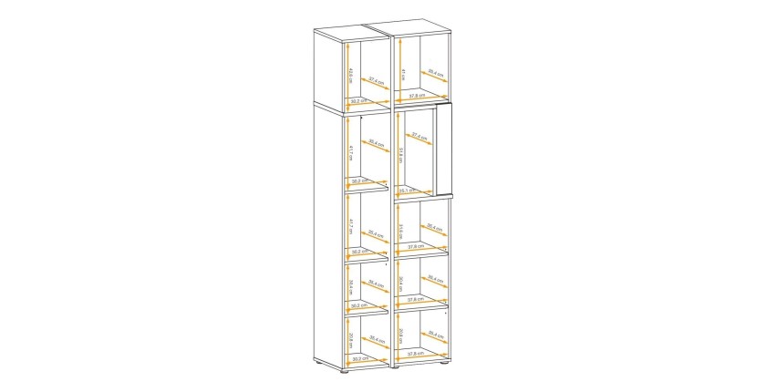 Vitrine CRISS chêne clair et noir dimensions détaillées