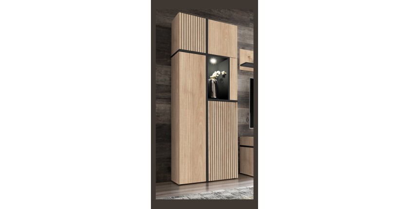 Vitrine CRISS chêne clair et noir sur fond 3D