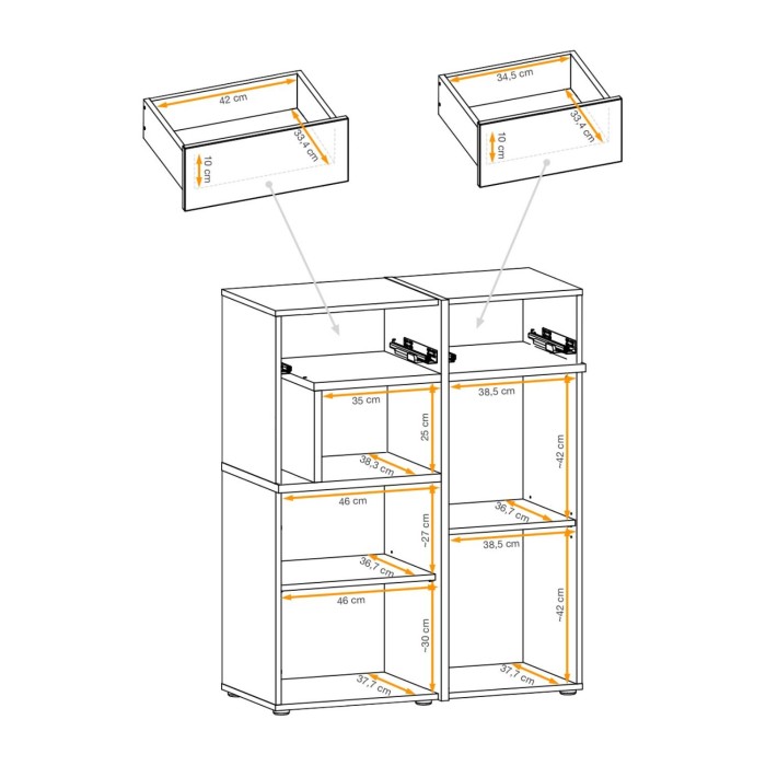 Buffet CRISS – 2 Türen, 2 Schubladen, LED – Helles Eichenholz und Schwarz