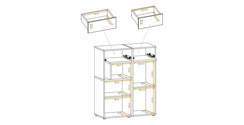 Buffet haut CRISS chêne clair et noir détaillé