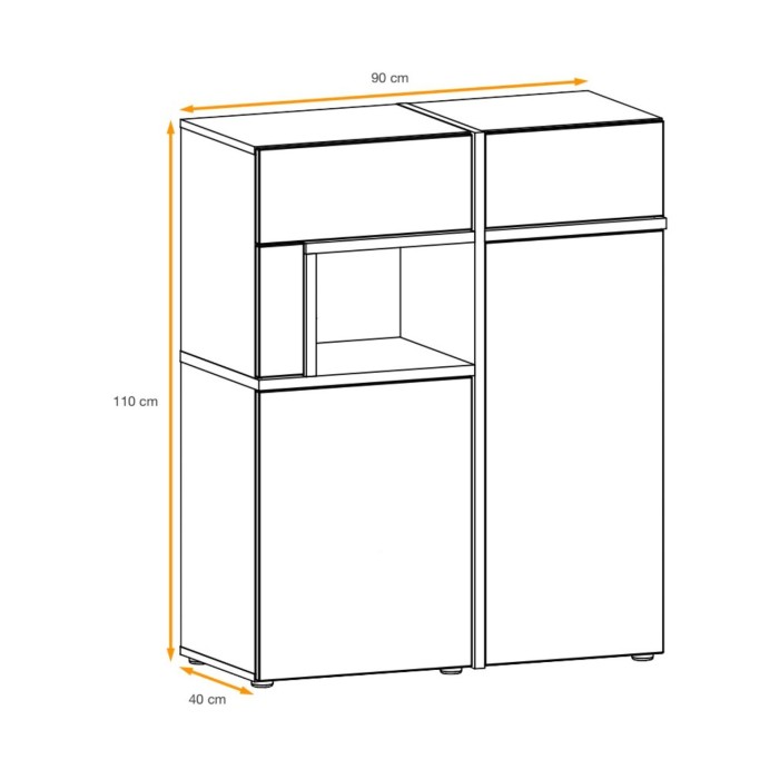 Buffet CRISS – 2 Türen, 2 Schubladen, LED – Helles Eichenholz und Schwarz