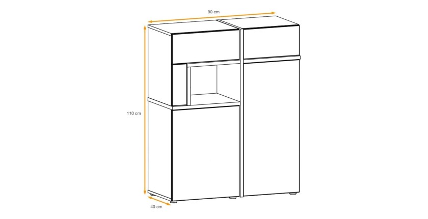 Buffet haut CRISS chêne clair et noir dimensions
