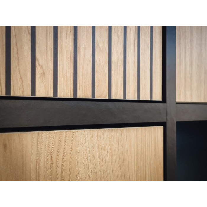 Buffet CRISS – 2 Türen, 2 Schubladen, LED – Helles Eichenholz und Schwarz
