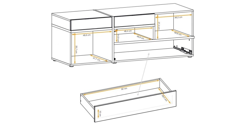 Meuble TV CRISS – 2 portes, 1 tiroir, LED – Chêne clair et noir