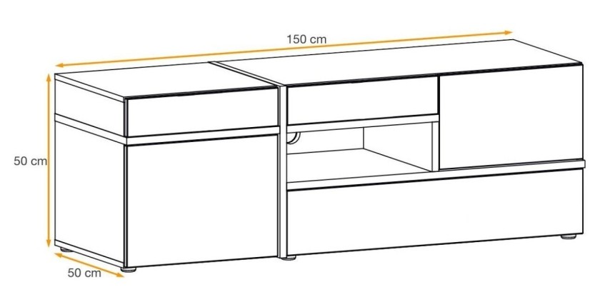 Meuble TV CRISS – 2 portes, 1 tiroir, LED – Chêne clair et noir