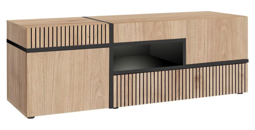Meuble TV CRISS – 2 portes, 1 tiroir, LED – Chêne clair et noir