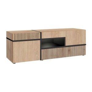 Meuble TV CRISS – 2 portes, 1 tiroir, LED – Chêne clair et noir
