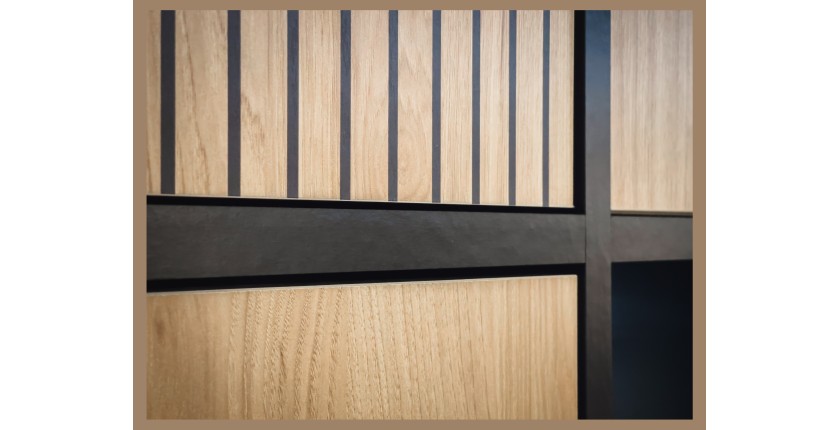 Meuble TV CRISS – 2 portes, 1 tiroir, LED – Chêne clair et noir
