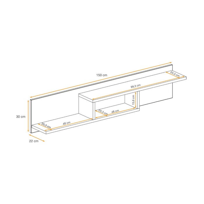 Estantería mural CRISS – Roble claro y negro – 150 cm