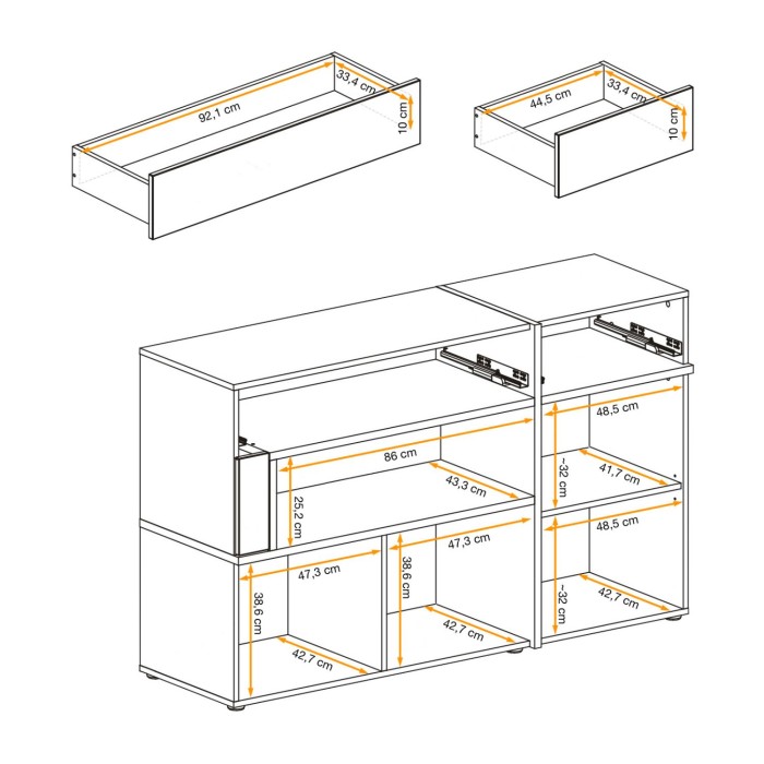 Buffet CRISS – 2 Türen, 2 Schubladen, LED – Helles Eichenholz und Schwarz